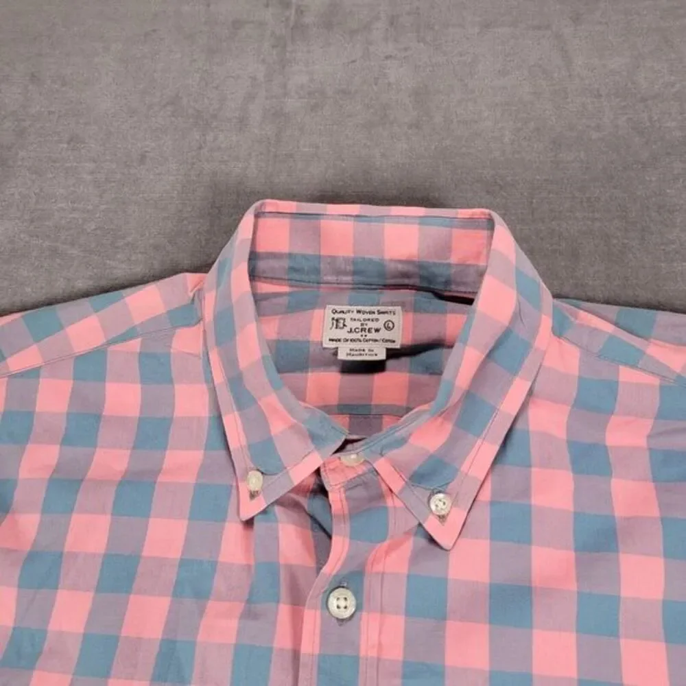 J Crew Vintage Pink Gray Plaid‎ Long Sleeve Button Up Shirt Mens Size Large